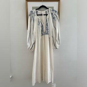 Innika Choo embroidered linen maxi dress with self tie. Perfect condition.